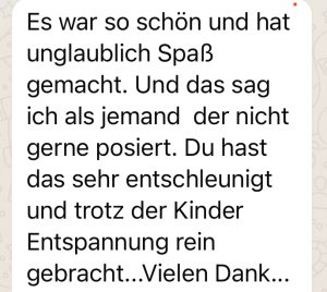 Feedback einer Frau zum entspannten Ablauf des Newbornshootings